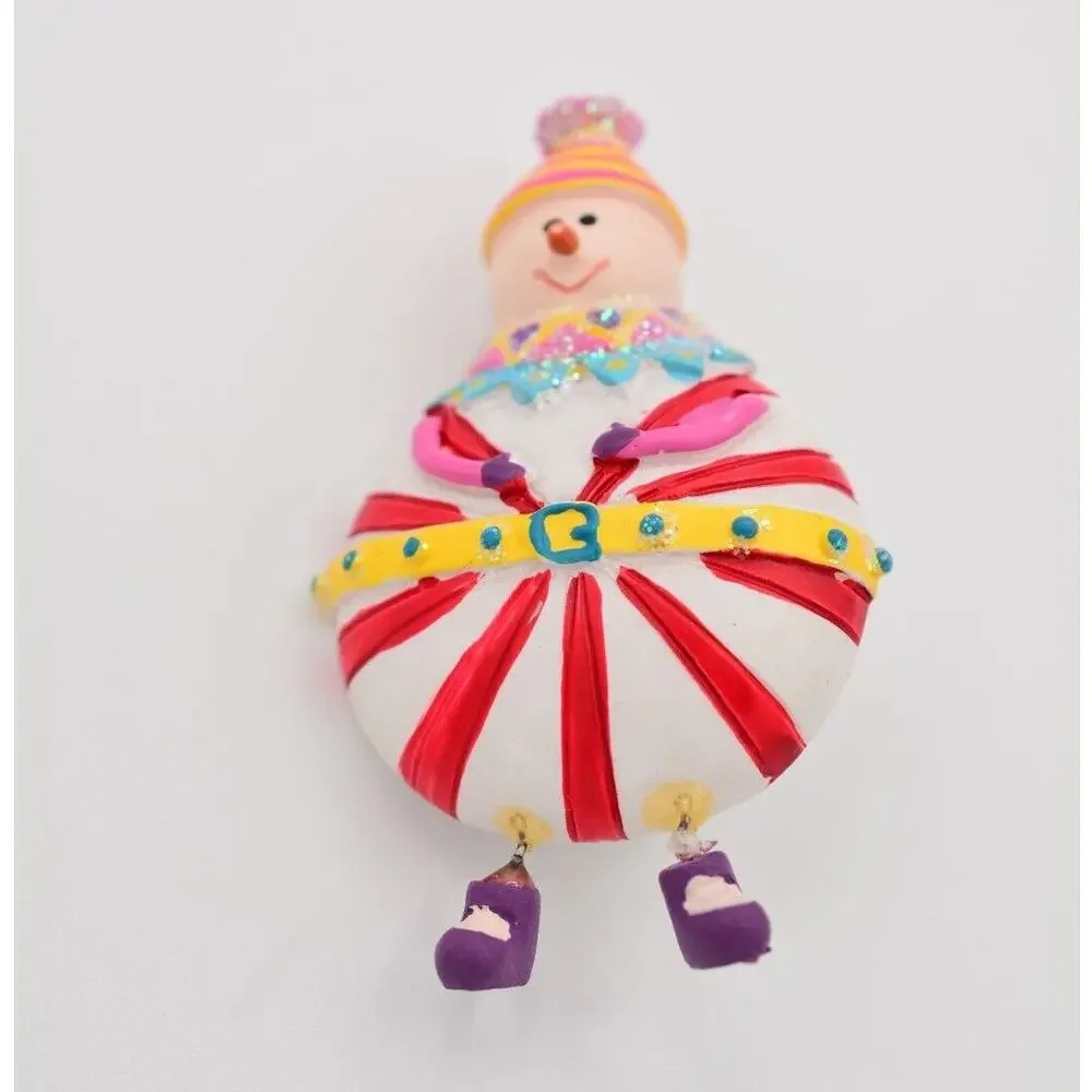 Vintage Christmas Pin Brooch Peppermint Snowman Candy Holiday 1990s BinAT